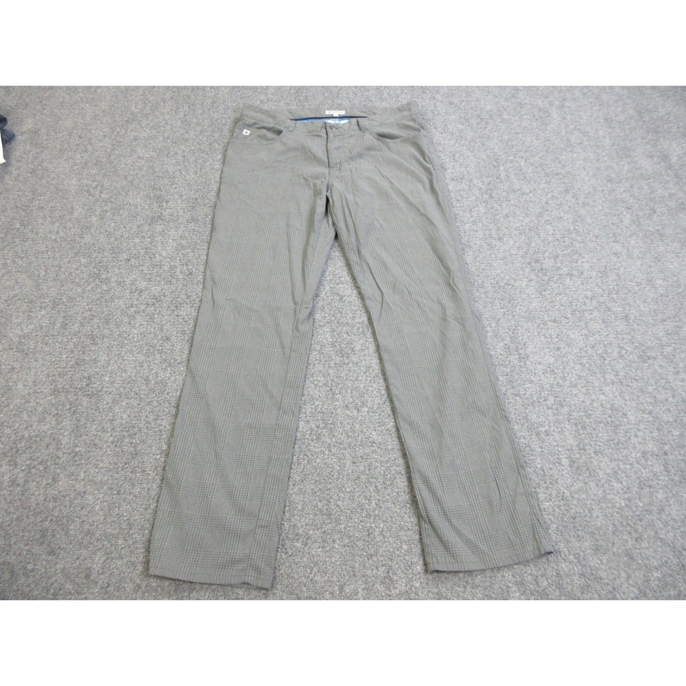 Peter Millar Pants‎ Mens 35x32 Gray Check Performance Golf Nylon Stretch Casual